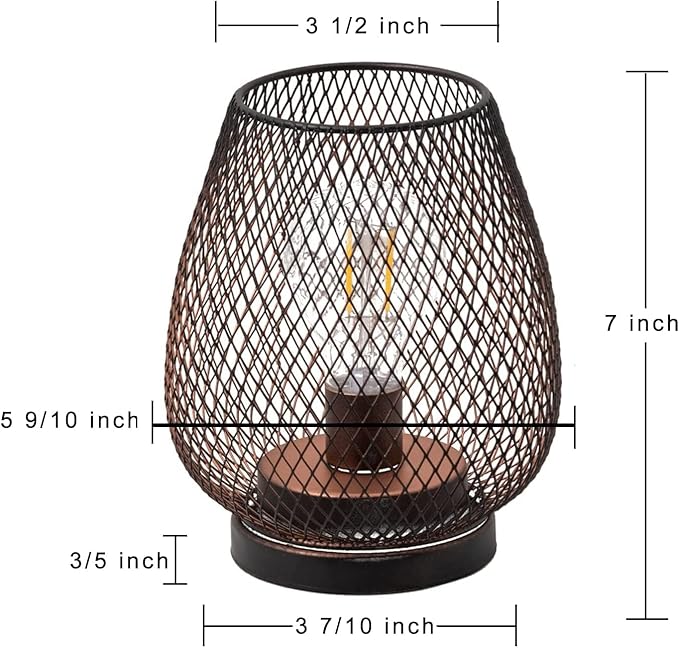 NEEDOMO Battery Operated Lamp Table Powered Lantern, Set of 4 Metal Cage Cordless Lamps with LED Bulb, Vintage Decorative Outdoor Lantern for Weddings, Parties, Patio, Events for Indoor Shelf Decor