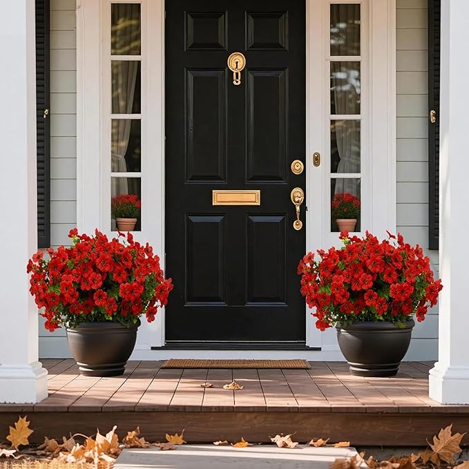 12 Bundles Artificial Flowers for Outdoor Indoor Fake Flowers UV Resistant Artificial Outdoor Flowers Fake Plants Beautiful Faux Flower for Porch Garden Home Patio Decor Home Wedding (Red)