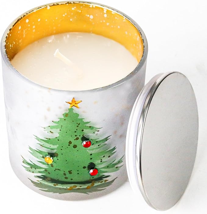 Christmas Candle 11OZ - Pine Fir Scented Candle with Xmas Tree Design, Indoor Christmas Winter Table Decorations, Ideal Gifts