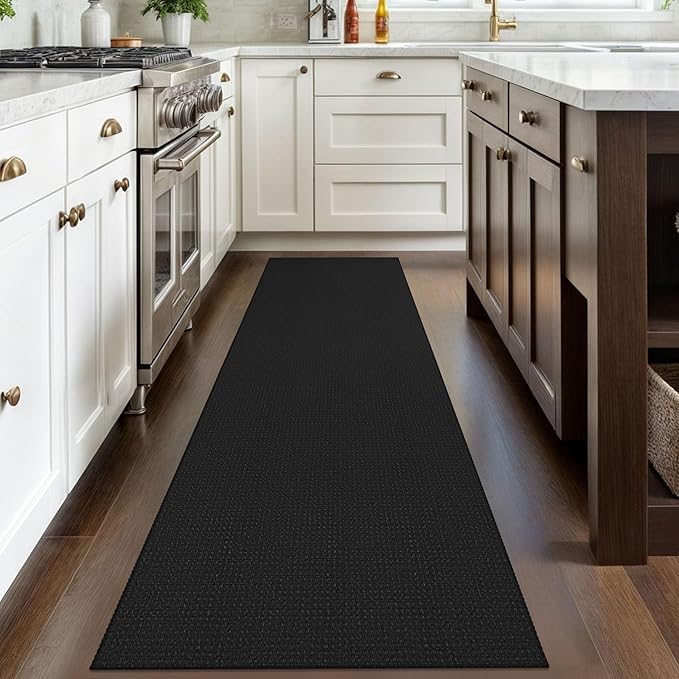 IOHOUZE Washable Runner Rug 2.6x8 Non Slip Rubber Backed Wide Hallway Runner Entryway Runner Indoor, Kitchen Rugs Woven Cotton Floor Carpet for Hall Entrance Bedroom, Black/Grey