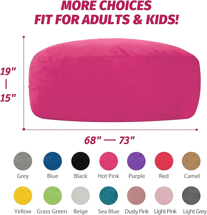7FT Bean Bag Chair with Ultra Soft Velvet Cover Bean Bag Sofa with Memory Foam Bean Bag Chairs with Large Size Lazy Sofa for Dorm Office Living Room Bedroom Hot Pink 7'