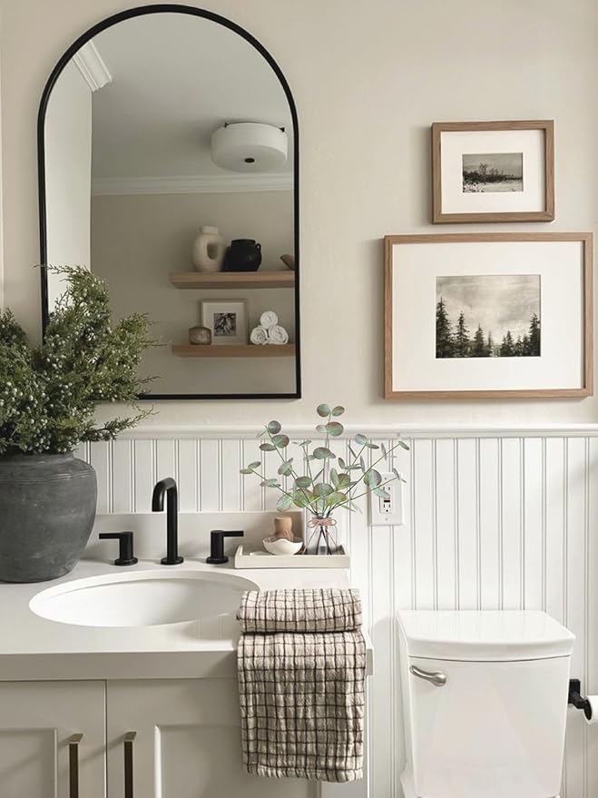 Fall Fake Eucalyptus Stems in Glass Vase with Faux Water 14" Fake Fall Plants with Artificial Eucalyptus Leaves Fall Decorations for Home Bathroom Desk Coffee Table Centerpiece Office Farmhouse Decor