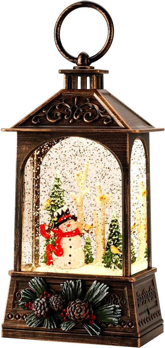 Christmas Lantern,Christmass Snow Globe Lantern Lights with 8 Christmas Songs,Battery & USB Powered,Christmass Snow Swirling Glitter Water Globe Lanterns for Xmas Home Decoration Holiday Party Gifts.