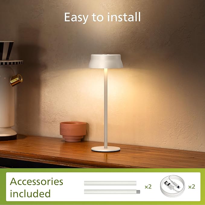 Philips Cordless Table Lamp, Portable Outdoor LED Desk Light,Rechargeable Battery Operated, 2 Adjustable Height, Touch Control & 3 Color Stepless Dimming, Waterproof Lamps for Restaurant/Bedroom