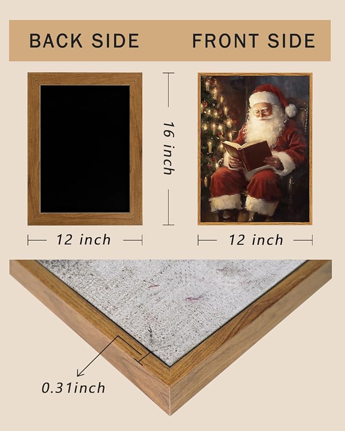 ARPEOTCY Framed Canvas Wall Art, Vintage Christmas Decor, Living Room Retro Santa Picture, Home Winter Decor for Bedroom Bathroom, Cottagecore Xmas Holiday Decorations Gifts, 12x16 Inch