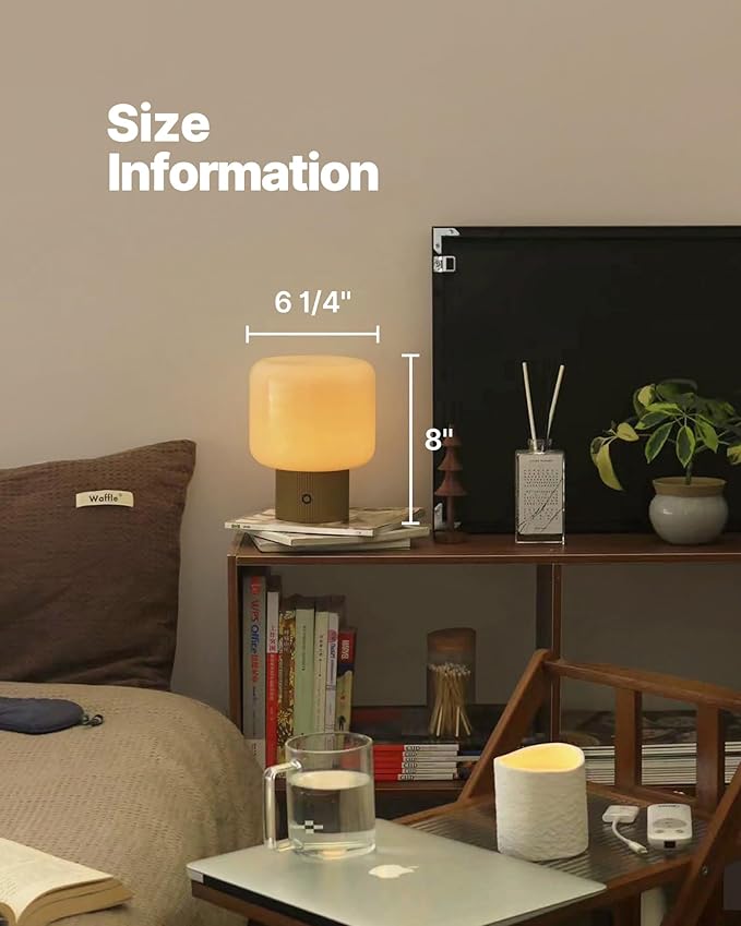 Halo Mushroom Lamp, 5W Cute Cordless Rechargeable Table Lamp with Glass Shade, 3 Color Temps LED Dimmable Ambient Lighting, Small Retro Touch Bedside Light for Bedroom Decor, Mustard Yellow