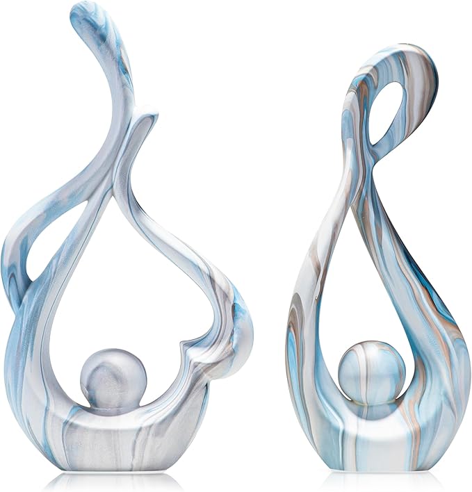 Blue Sculptures Home Decor, Ceramic Statues Coffee Table Decor for Living Room, Table Centerpiece for Dining Room, Shelf, Entry, Modern Minimalist Abstract Art Objects (2pcs)