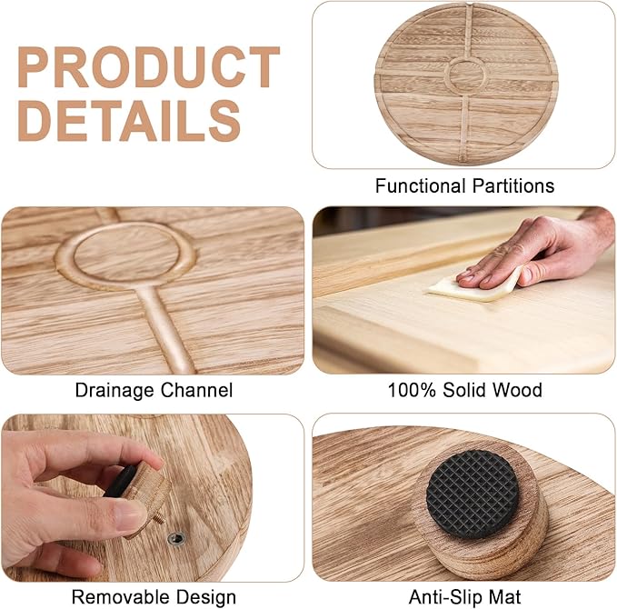 10'' Round Wooden Tray Pedestal Stand, Farmhouse Bathroom Decor Riser for Soap Dispenser, Perfume, Candle, 10'', Light Brown