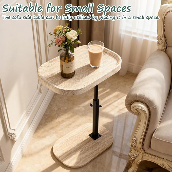 Adjustable C Shaped Side Table, C Table End Tables with Wheels for Sofa, 360° Swivel Sofa Tables for Livingroom,Bedroom,Study and Small Spaces (All White)