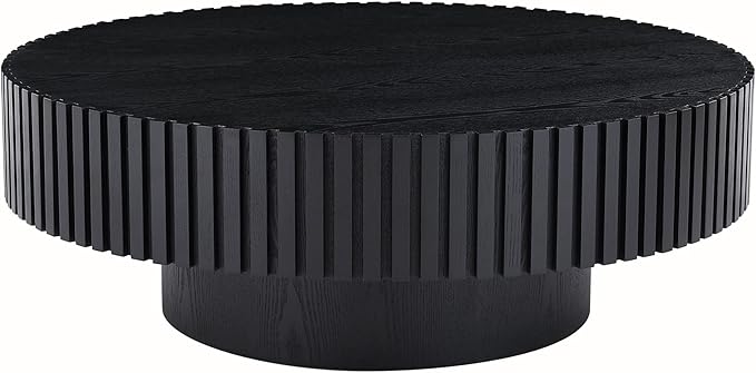Round Coffee Table, Modern Wooden Coffee Table for Living Room, Farmhouse Circle Center Table, Drum Fluted Accent Tea End Table for Apartment Small Space (31" Black)