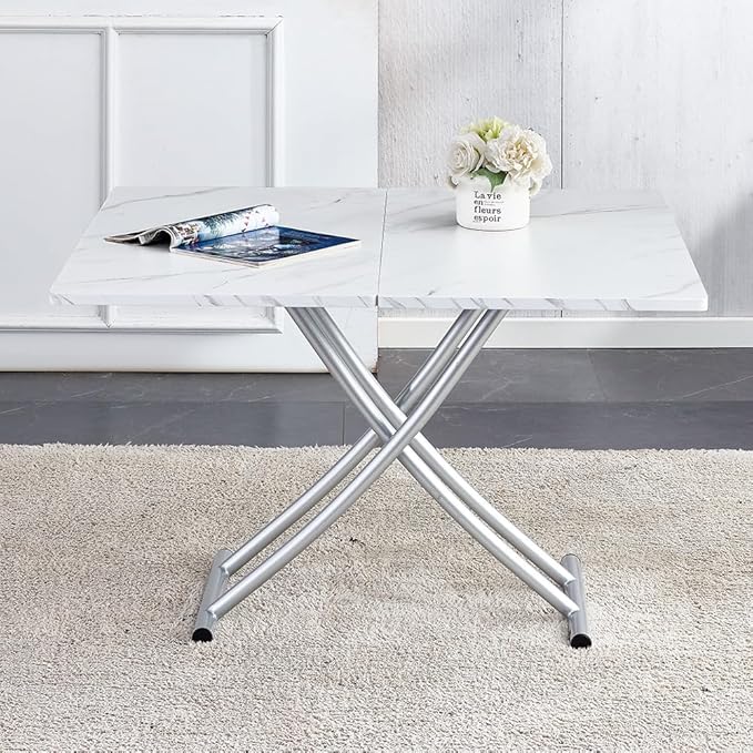 4 in 1 Folding Dining Table with Adjustable Lift Top & Wheels, Multi-Function Coffee Table to Dining Table for Apartments, Kitchens, Living Rooms, Scratch-Resistant & Easy Assembly