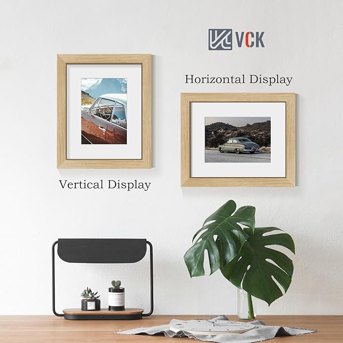 VCK 8x10 Picture Frame 5 Pack - Natural Oak, High-End Wood Poster Frames with Tempered Glass, Display 5x7 Photo with Mat or 8x10 without Mat, Art Gallery-Quality, Wall Hanging/Tabletop, Natural Oak