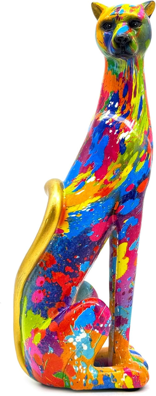 Colorful Leopard Statue Art Figurine Sculpture Collectible Gifts for Leopard Lover Office Home Decor Desk Accessories Decoration Garden Figurines Outdoor Decor (Color H)
