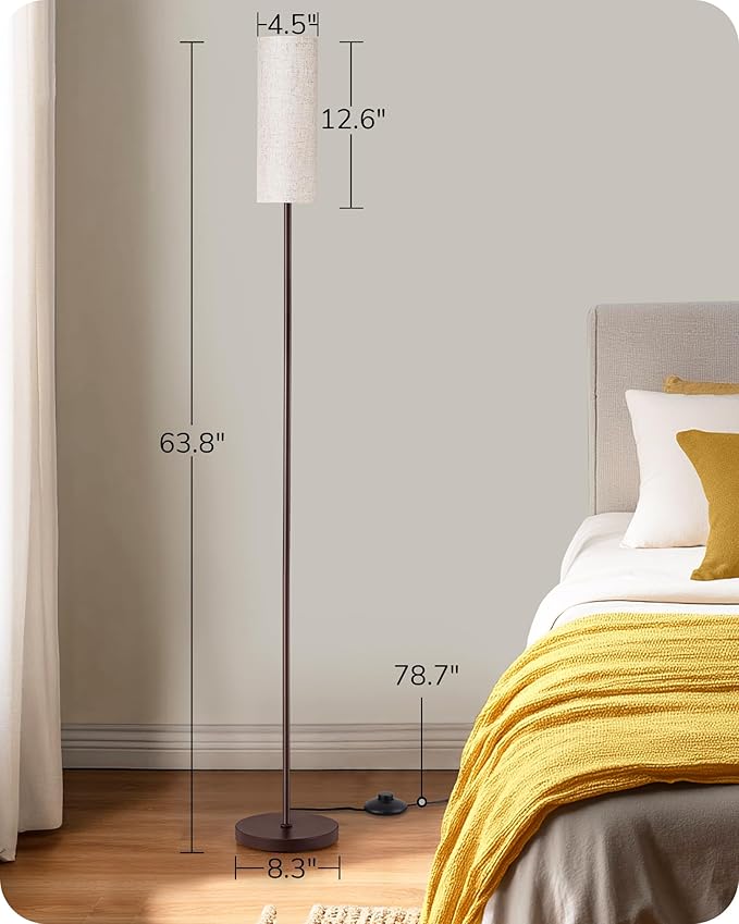 EDISHINE LED Floor Lamp for Living Room, 63.7in Modern Standing Lamp with 9W LED Bulb, 3 Color Temperature, Minimalist Floor Lamp for Bedroom, Office, Nursery, Foot Pedal Switch, Brown