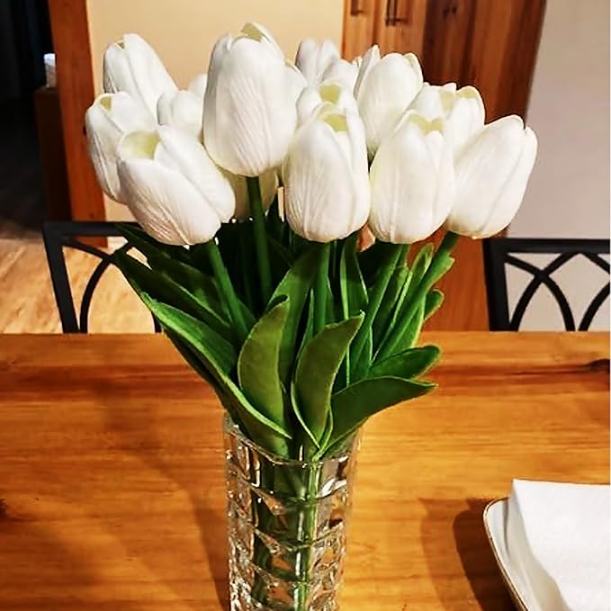 ABAJI 20PCS Tulip Artificial Flowers 12.6inch Real Touch for Wedding Decor Banquet Party Home Hotel Office Decoration Holiday Anniversary Celebration Faux Sterm