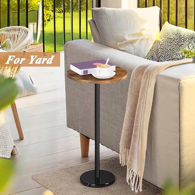 smusei Drink Table Small Side Table with Marble Base Pedestal Side Table Drink Tables for Small Spaces Round End Table Mini Side Table for Sofa Couch Chair Patio, Brown and Black