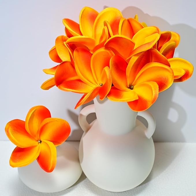 Birthday Gifts for Women 10pcs Gradient Bright Orange Flowers PU Real Touch Flowers Hawaiian Plumeria Frangipani Artificial Flowers for DIY Birthday Gifts Wedding Gifts Home Decor Table Centerpiece