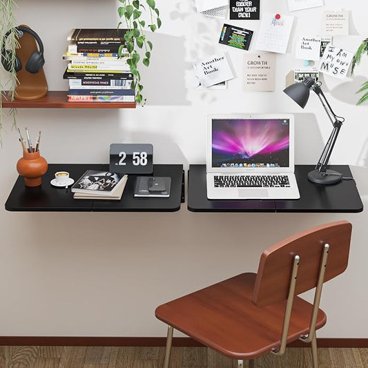 TEAMIX Wall Mounted Folding Table, Black Floating Desk for Small Spaces Laundry Shelf with Heavy Duty Brackets Floating Desk for Garage, Utility Room, Kitchen, Laundry Room