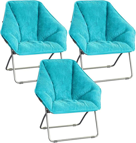 Zenithen Limited Portable Foldable Hexagon Plush Indoor Accent Seat Folding Dish Chair, Perfect for Bedrooms, Dorm Rooms, Living Rooms, and Gaming, Teal Corduroy (Pack of 3)
