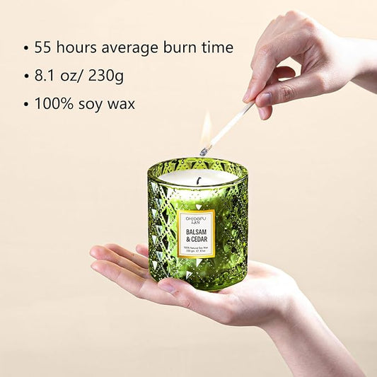 Chloefu LAN Balsam & Cedar Scented Candle Christmas Candles Gift, Christmas Festival Gifts, Large Luxury Scented Soy Jar Candles with up to 55 Hour Long Lasting, Highly Scented, 8.1oz