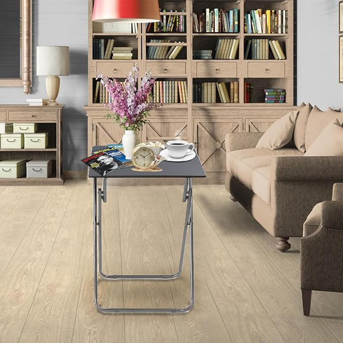 Garden 4 you Folding TV Tray Table TV Dinner Trays Tables for Eating,Stable Tv Trays Table 25In, Folding Tray Side Table, Foldable Snack Tables for Bed & Sofa, 15 x 18.9 x 26 in (Grey,2PC)