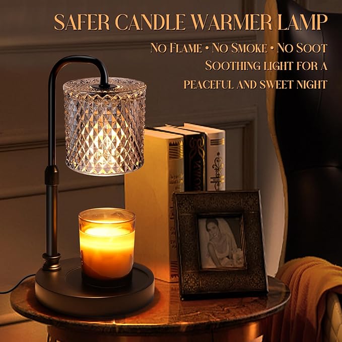 Candle Warmer Lamp with Timer &Dimmer, Adjustable Height Candle Wax Warmer Warming Lamp with 2x50W Bulbs for Scented Candles for Housewarming Bedroom Home Decor Mom Women
