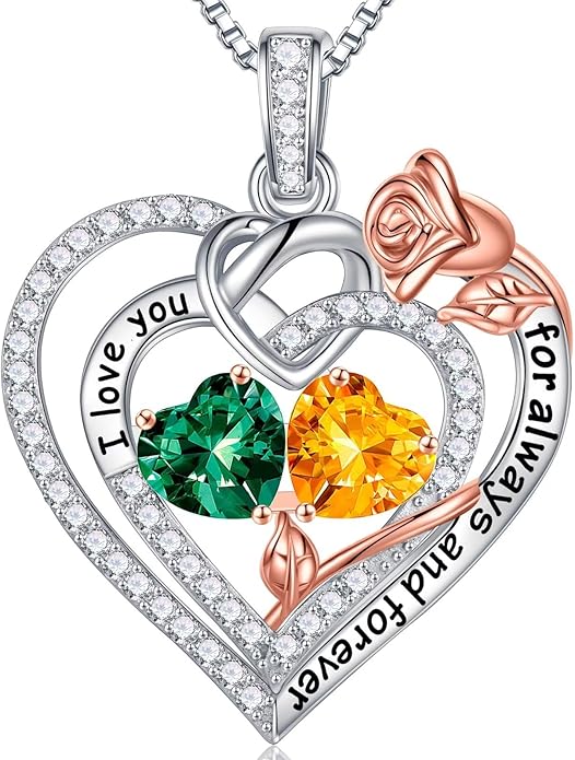 Iefil Christmas Gifts for Wife Women - 925 Sterling Silver Double Birthstone Necklace, Anniversary Birthday Gifts for Women, Jewelry Gift for Wife Girlfriend Mom Her