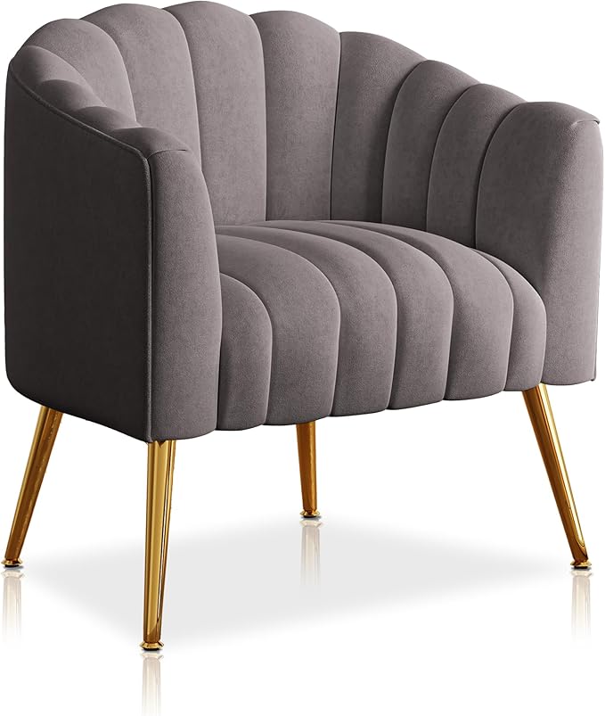 Oversized Pumpkin Couch Accent Chair, Modern Comfy Velvet Upholstered Barrel Chairs, Luxury Single Sofa Armchair for Living Room, Waiting Room, Office and Vanity, (Grey)