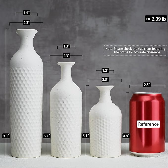 Small Ceramic Vases Set for Home Decor, Textured Matte Finish Honeycomb Texture, Modern Farmhouse Vases for Coffee Table, Bookshelf, Kitchen, Bathroom, Office Desk Decor (Beige)