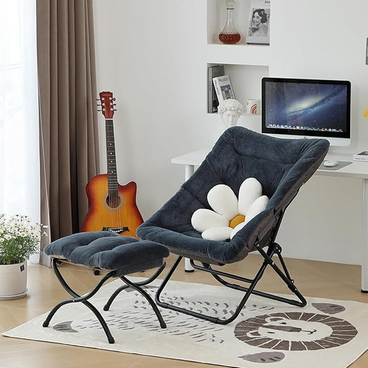 Comfy Folded Chair, Soft Faux Fur Oversized Folding Chair, Flexible Lounge Lazy Chair for Kids Girls Teens Adults, Moon Chair for Dorm Rooms, Bedroom, Living Room