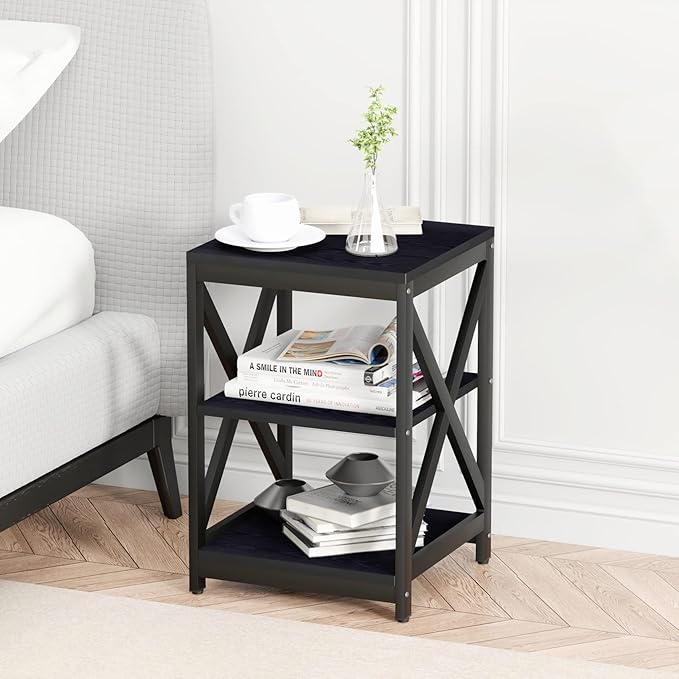 Bigbiglife Living Room Coffee Table Set of 3, Industrial X-Design Coffee Table and 2 End Side Tables, 3 Piece Living Room Table Set with Large Storage for Apartment Home (Black)