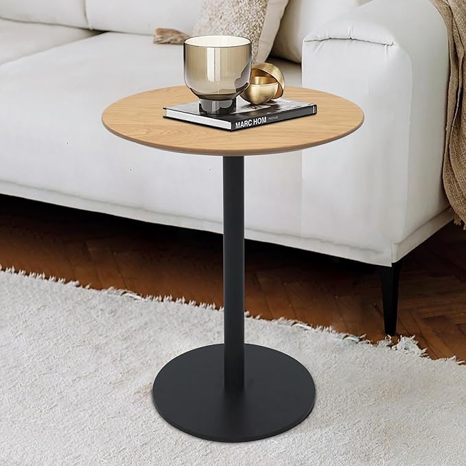 Get Set Style Drink Table, Round End Table, Side Table, Modern Pedestal Table with Metal Base, Small Accent Table for Sofa Couch/Chair, Living Room, Bedroom, Dorm, Patio (Natural)