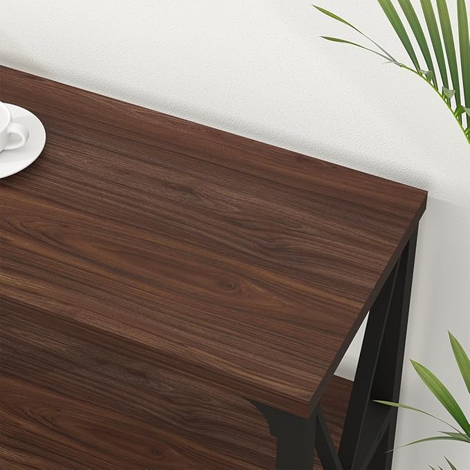 IBF Rustic Console Table, Industrial Wood and Metal Sofa Table, Hallway Entry Table for Home Living Room, Barnwood Foyer Accent Entryway Table with Retro Vintage Storage Shelf, Walnut, 55 Inch