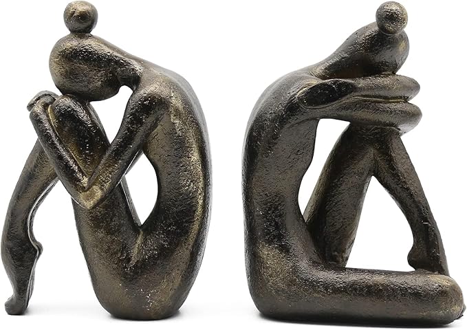 Lukitas Unique Decorative Girl Thinker Bookends, Non-Slip Book Holder, Home Office Bookshelf Decor, Creative Desktop Ornaments for Study Room Hotel Shelves, Resin, 1Pair/2Piece 6.5''