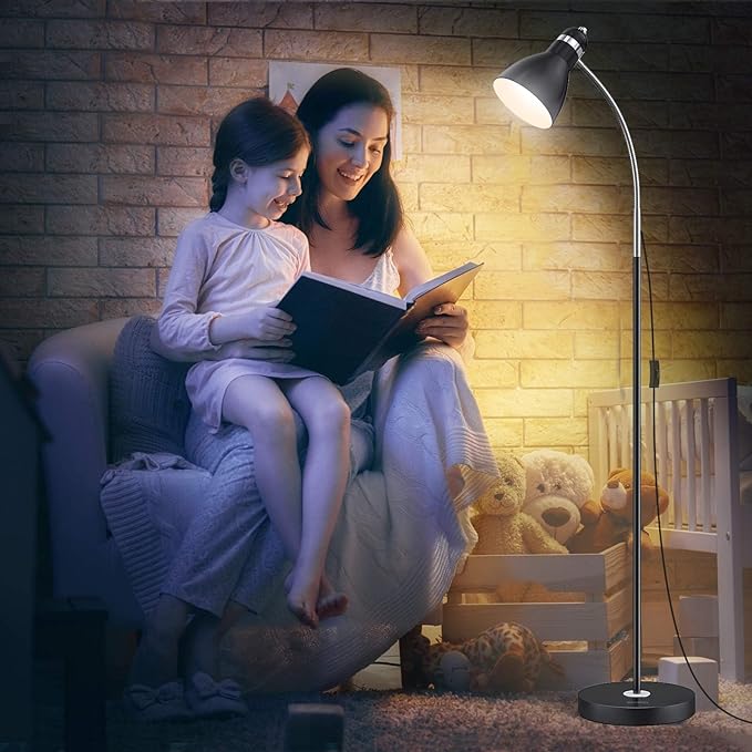 LEPOWER Floor Lamp, Metal Standing Lamp with Adjustable Gooseneck, Heavy Metal Base, Reading Pole Lamp for Office, Black Floor Lamps for Bedroom, Living Room