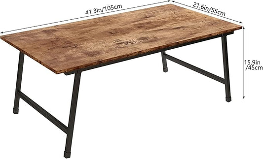 Black Coffee Table Foldable,Simple Modern Rectangular Center Table, Industrial Wood Tabletop and Metal Frame, Low Coffee Table for Home Office, Living Room,No Assembly,Rustic Brown