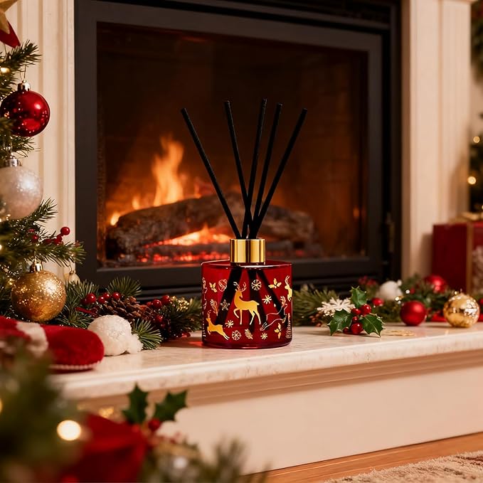 Reed Diffuser Set, Gingerbread Joy Christmas Oil Diffuser with Sticks, Home Fragrance Reed Diffuser for Bathroom Office Shelf Decor, Scented Room Fresheners, Holiday Ideal Gift 6.7 Fl.Oz