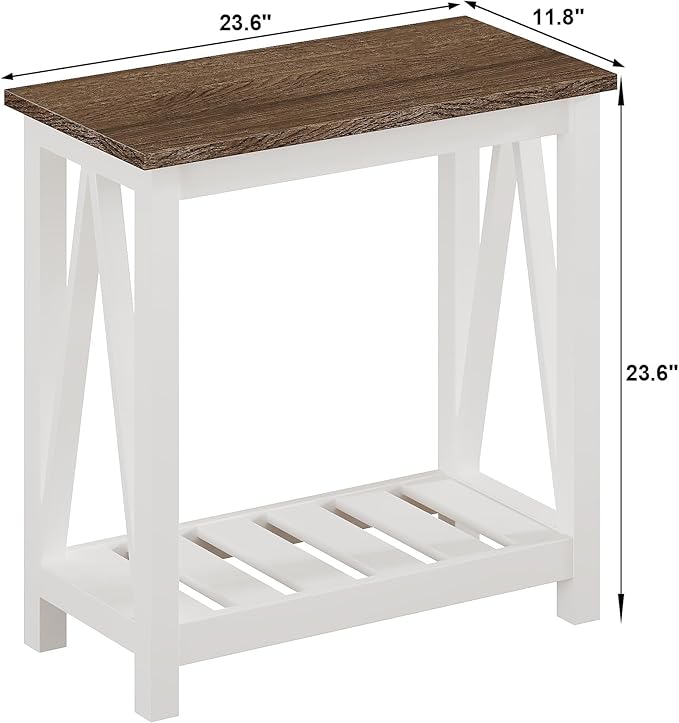 ChooChoo Farmhouse End Table Set of 2, Rustic Vintage Narrow End Side Table with Storage Shelf for Small Spaces, Nightstand Sofa Table for Living Room, Bedroom White