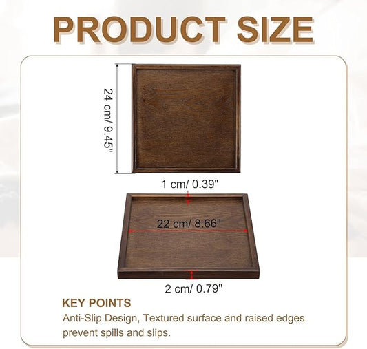 Wooden Serving Tray Square Wood Serving Tray Decorative Platter, 9.5x9.5 Inch Fit for Home Decor Kitchen Coffee Table Candle Holder, (Brown)