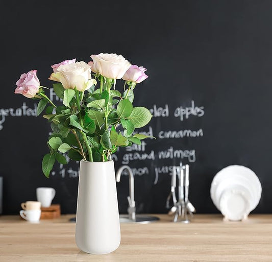 D'vine Dev 8 Inch Ceramic Flower Vase Matte Finishing, Minimalist Design for Home Décor, Bedroom, Living Room, Centerpieces, Office, White, VS-XH-D-1