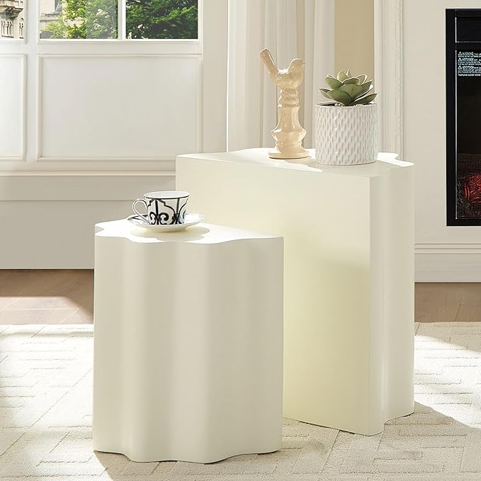 KEVINSPACE End Tables Set of 2, Small Coffee Table Modern SideTable with Non-Slip Feet, Fiberglass Accent Tables for Small Spaces Living Room Bedroom Balcony Office Assembled