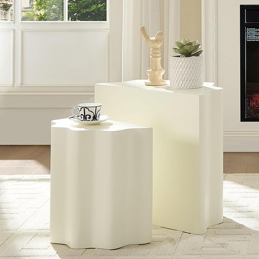 KEVINSPACE End Tables Set of 2, Small Coffee Table Modern SideTable with Non-Slip Feet, Fiberglass Accent Tables for Small Spaces Living Room Bedroom Balcony Office Assembled