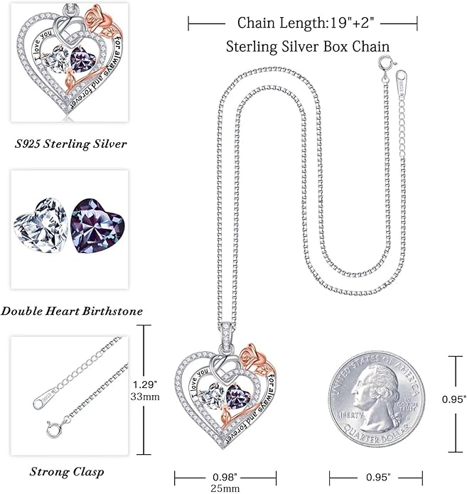 Iefil Christmas Gifts for Wife Women - 925 Sterling Silver Double Birthstone Necklace, Anniversary Birthday Gifts for Women, Jewelry Gift for Wife Girlfriend Mom Her