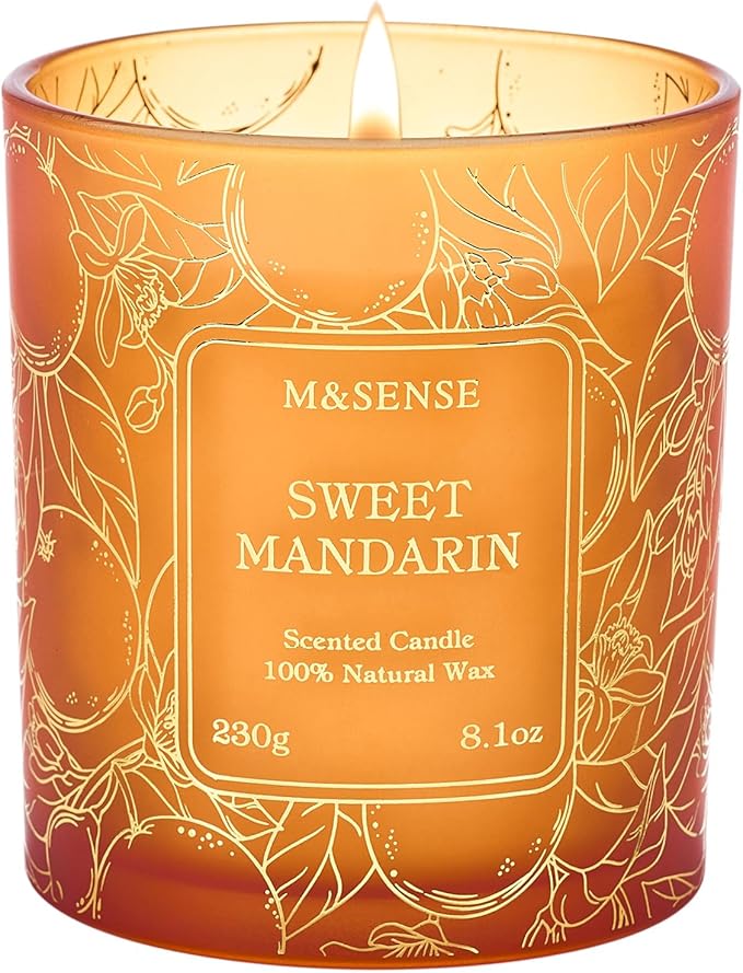 M&SENSE Citrus Scented Soy Candles,Vegan,No Toxin,8.1oz 42-Hour Slow Burning Time,Sweet Mandarin Heavy Scented Candle,Air Purifying Aromatherapy Office Home Fragrance