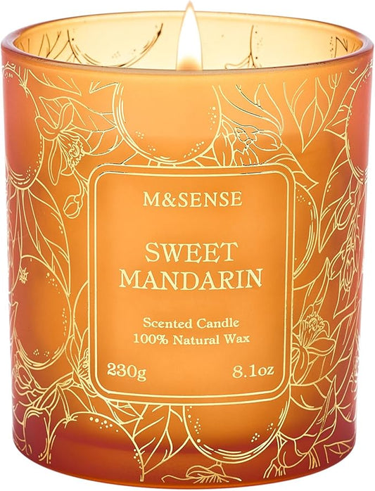 M&SENSE Citrus Scented Soy Candles,Vegan,No Toxin,8.1oz 42-Hour Slow Burning Time,Sweet Mandarin Heavy Scented Candle,Air Purifying Aromatherapy Office Home Fragrance