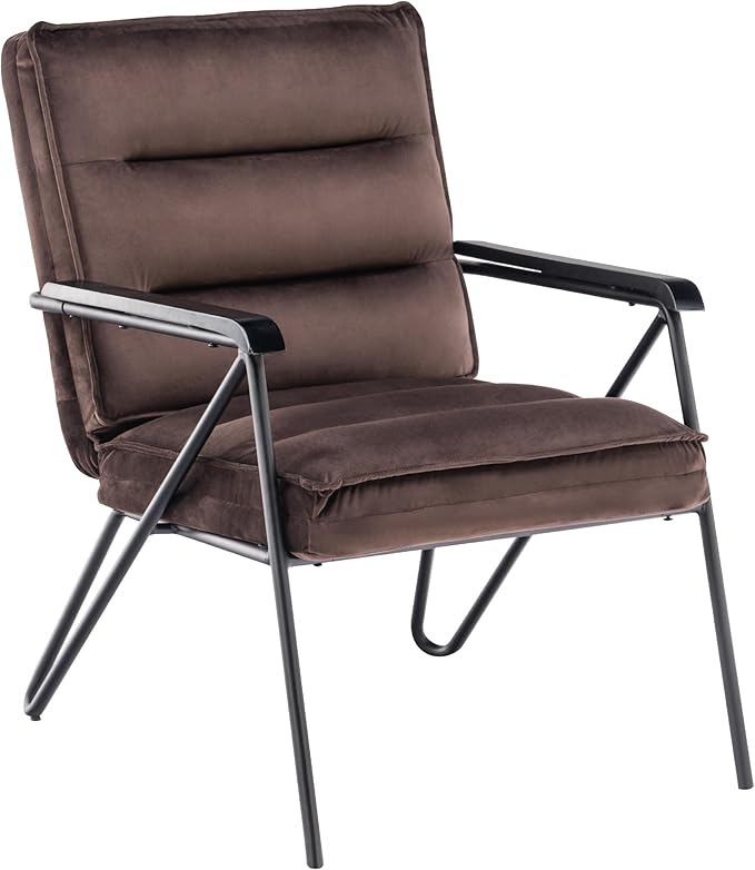 MCombo Modern Accent Chair, Velvet Club Chair, Upholstered Armchair for Small Space, Living Room & Office Reception, Fabric 4747 4750 (Chair, Brown)
