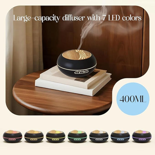SALKING Essential Oil Diffuser 400ml, Diffusers for Essential Oils with 2 Mist Mode, Aromatherapy Diffuser Cool Mist Humidifier with 7 LED Night Light, Timer & Auto-Off, Large Room Diffuser (Black)