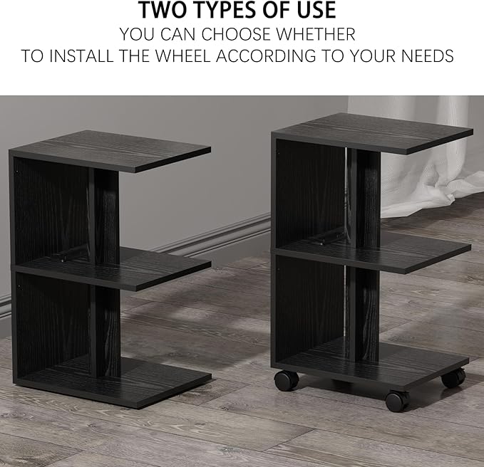 2 Packs Night Stand with Charging Station, Small Side Table for Couch, USB Ports and Outlet, End Table with 3-Layer Storage Shelves for Small Spaces, Living Room, Bedroom, Bedside (Black)