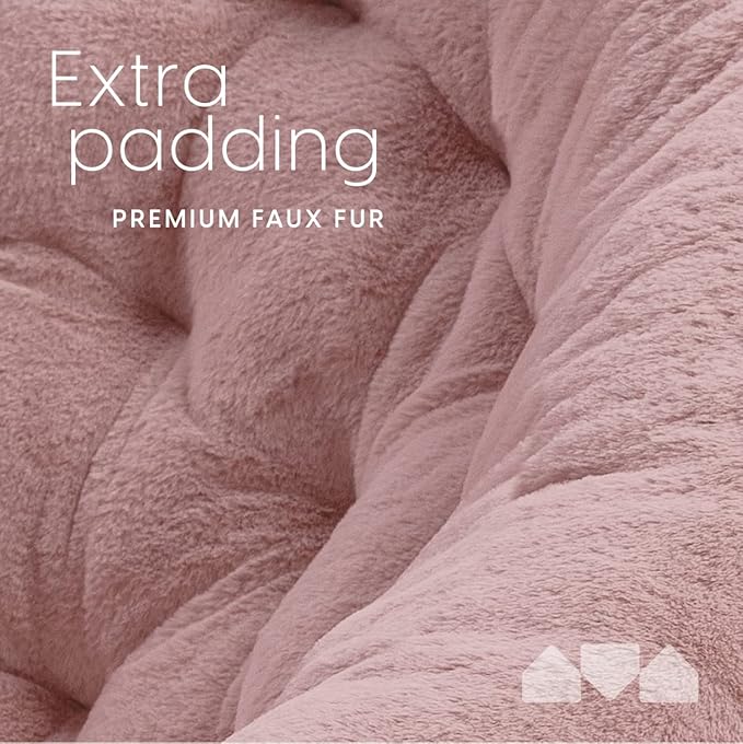 Milliard Saucer Chair For Adults, Teens & Kids, Pink, Faux Fur XL Circle Chair for Bedroom, Dorm & Gaming, Foldable Comfy Accent Seat for Small Spaces, Folding Moon / Mushroom / Round Oversized Style