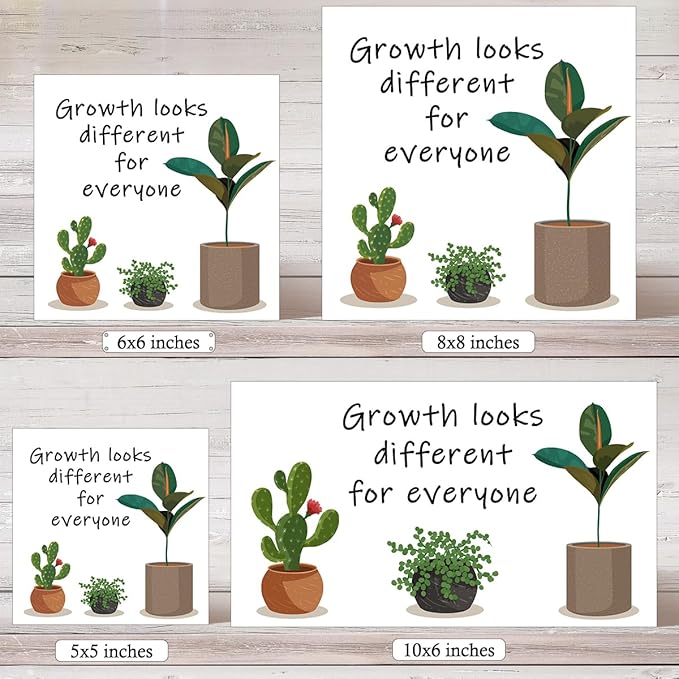 LVQHI Inspirational Wood Block Sign,Growth Looks Different for Everyone Plant Motivational Wooden Block Sign for Home Bedroom Office Desk Table Decor,Inspirational Gift for Coworker Friend 8x8 IN